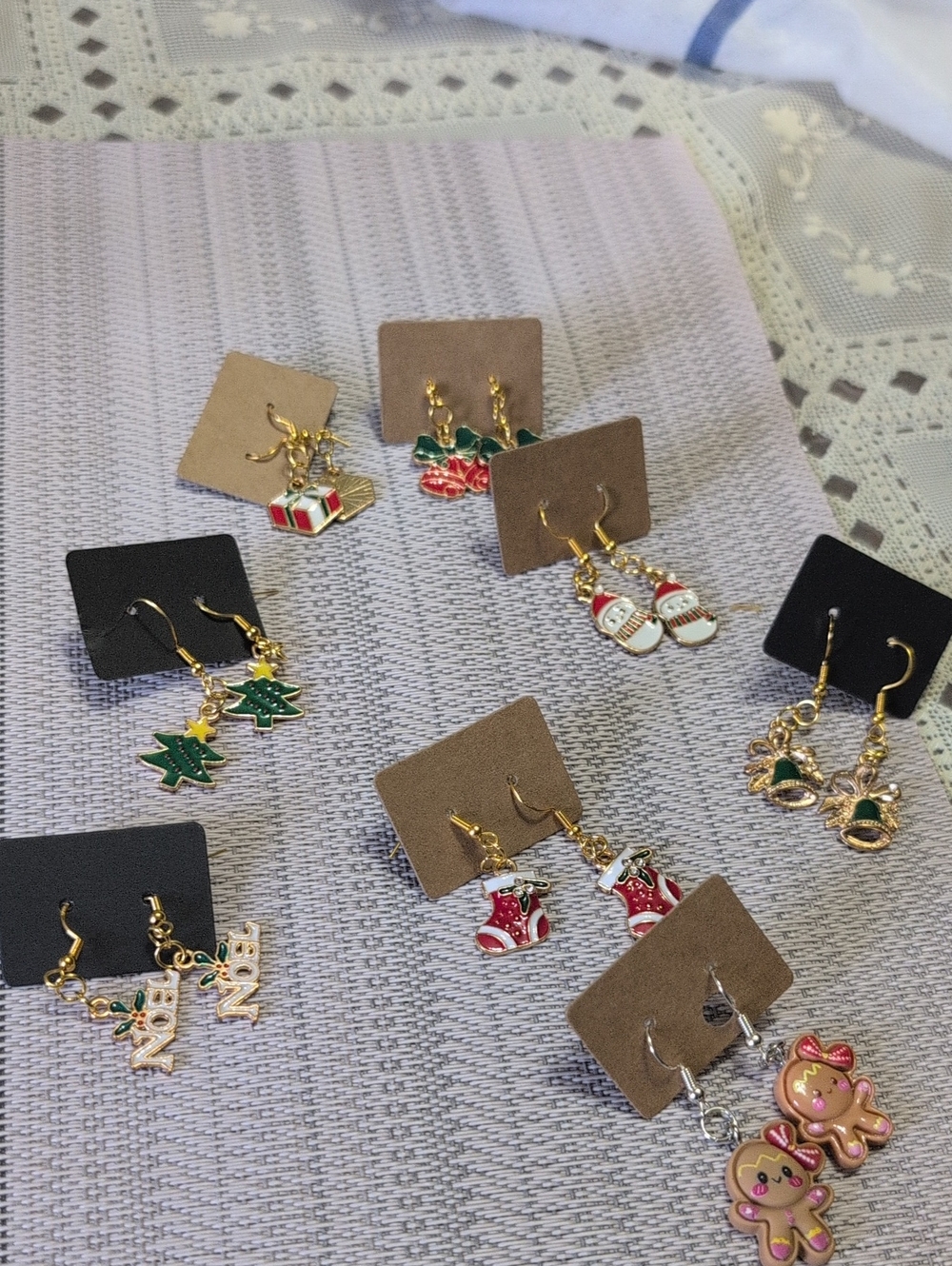 Festive Holiday Dangle Earrings - Red, Green & Gold Bundle Deal 8 Pairs